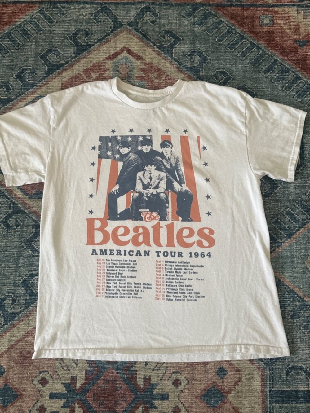 The Beatles American Tour 1964 Graphic T-Shirt Large White Festival Music 60s